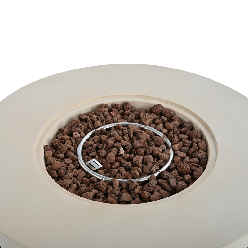 Foyer d'extérieur au propane MGO - rond avec finition pierre artificielle, Beige
