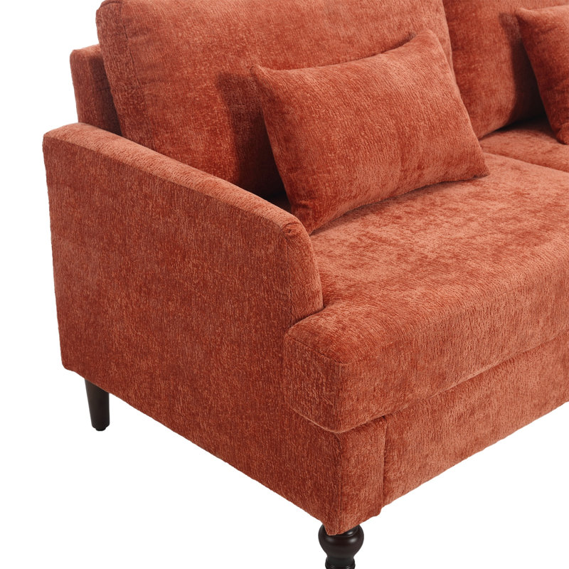 Canapé en chenille de style Mid-Century, Chenille orange foncé