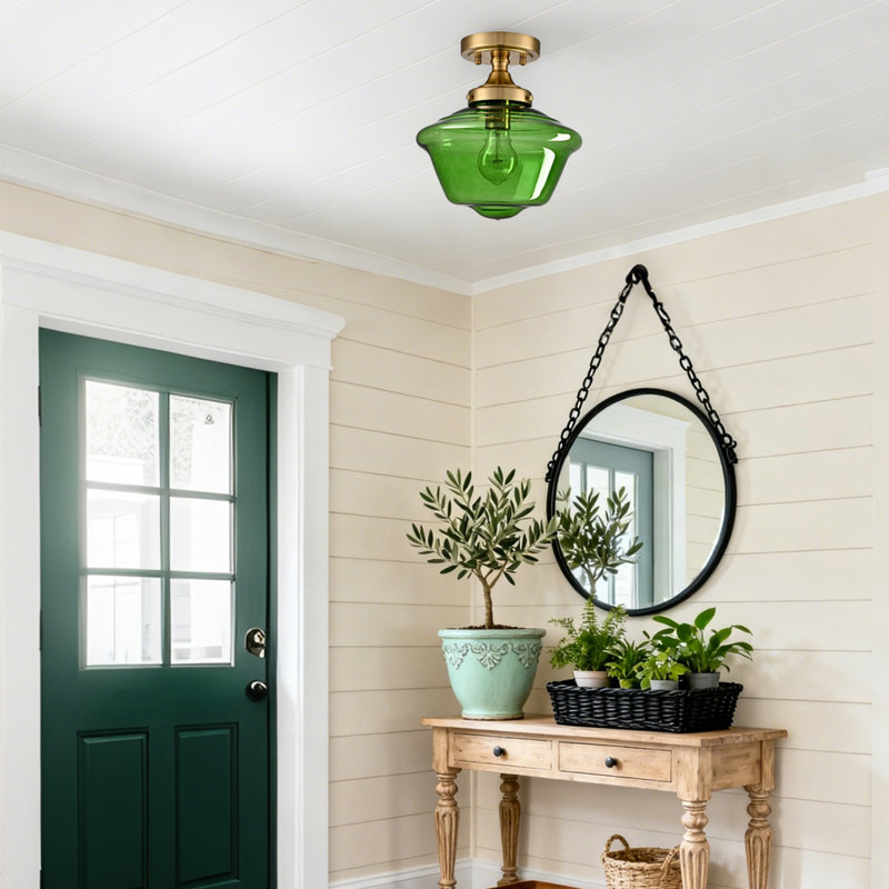 Wilkesville Flush Mount, Brass Gold, Green