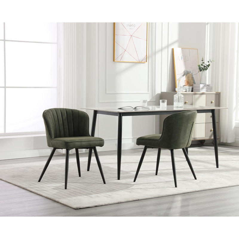 Green Faux Leather Upholstered Dining Chairs with Metal Legs, Set of 2