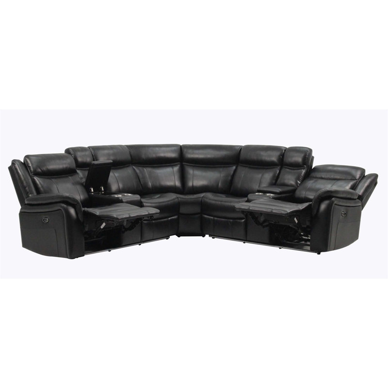 Canapé modulaire en cuir noir Jupiter