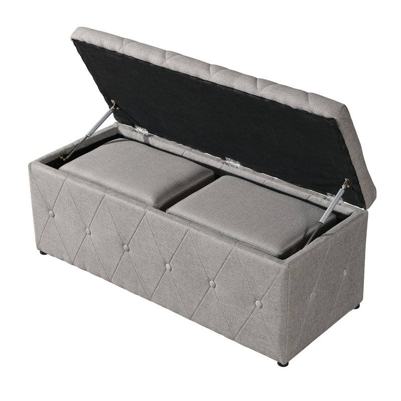 Ensemble de 1 repose-pieds rectangulaire en tissu avec rangement et 2 repose-pieds (beige)