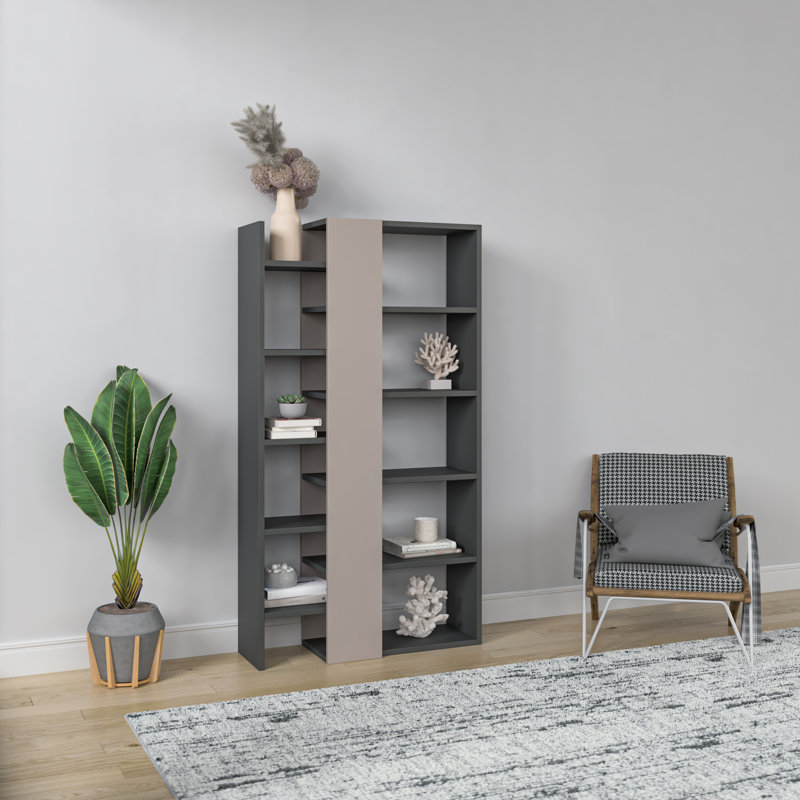 Bibliothèque géométrique H 59,25 po x l 31,5 po Bentonville, Anthracite / moka clair
