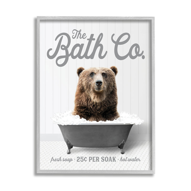 Dessin de giclée encadrée par Trinx Bear In Bubble Bath, H 30 po x l 24 po x P 1,5 po, Cadre noir