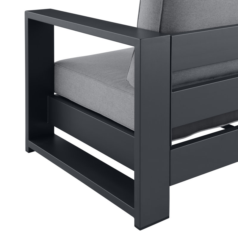 Hoyt 37.40” Outdoor Aluminum Armchair Set (Set of 2), Slate Black, Gray