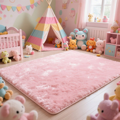 Tapis rose doux moelleux avec envers antidérapant