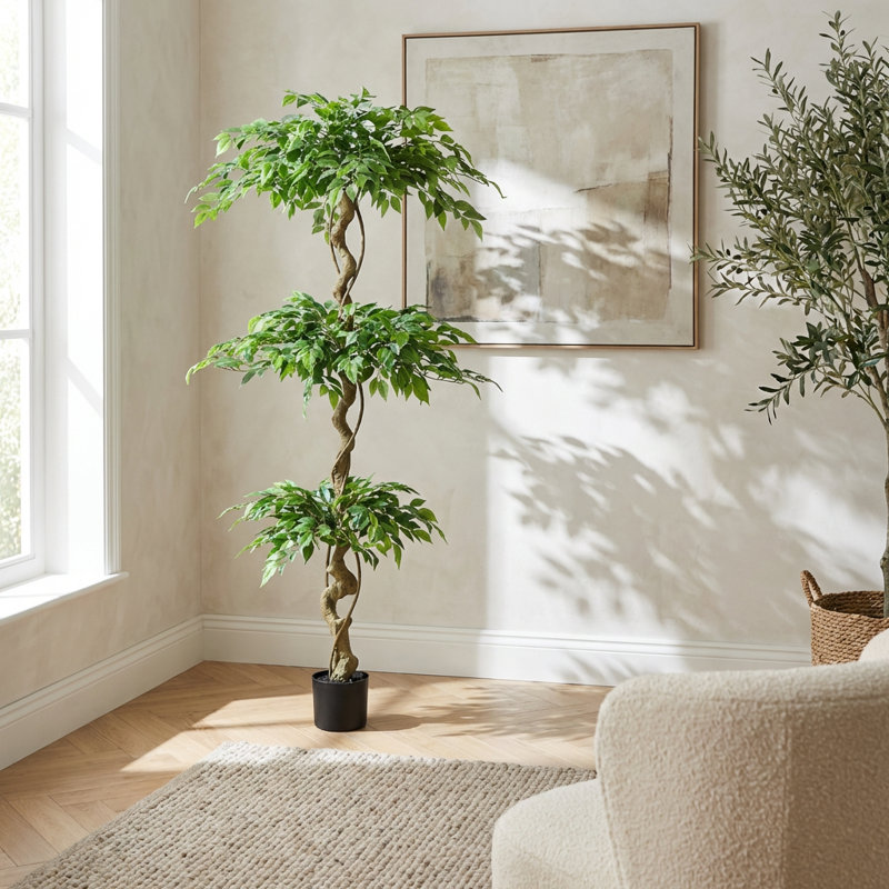 Grand ficus artificiel réaliste avec pot de fleurs