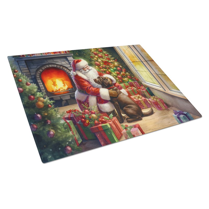 Planche à découper en verre Labrador Retriever and Santa Claus