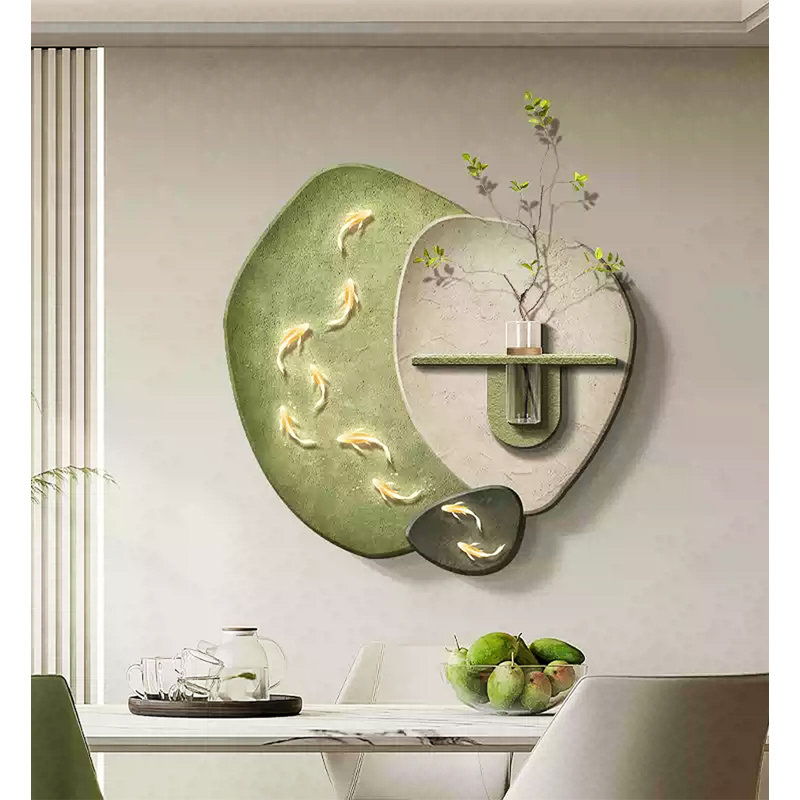 Décoration murale zen poisson jouant sur le grès, H 19,69 po x l 19,69 po x P 1,18 po