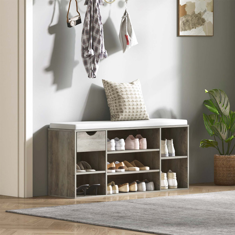 10 Pair Shoe Storage Bench, Grey