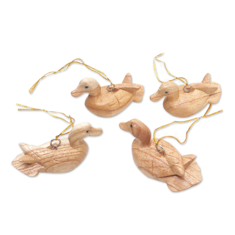 Novica Handmade Swimming Ducks Wood Ornaments (Set Of 4)