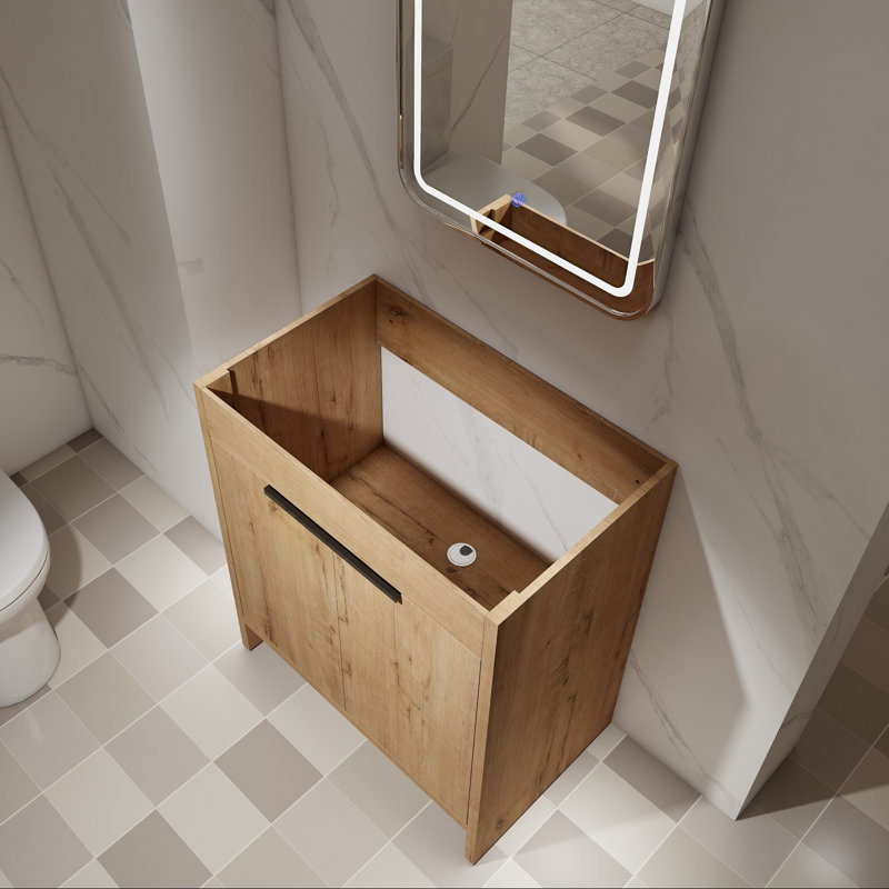 Base de meuble-lavabo autoportant avec portes à fermeture douce, Imitation chêne