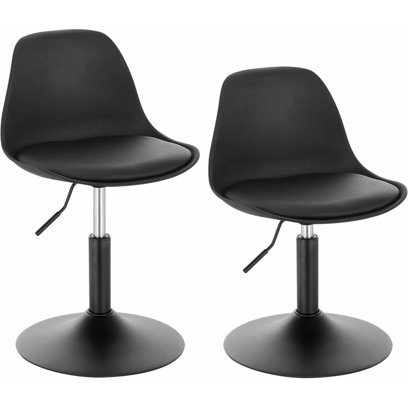 Silsby Swivel Upholstered Faux Leather Adjustable Height Bar Stool, Black, 2