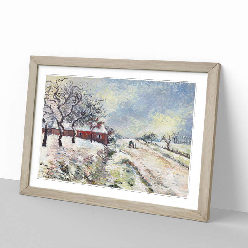 Snowy Road with House by Camille Pissarro - Picture Frame Painting, 27cm H x 36cm W x 2cm D, Oak Framed