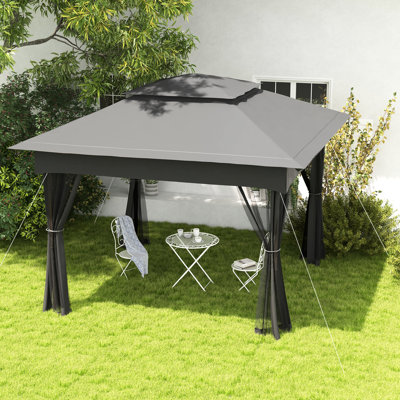 11' X Pop Up Canopy For Outdoor Use, Dark Gray. Patio Gazebo Shelter With Removable Zipper Net. Instant Tent Garden, 114 Sq. Ft. Shade Pop-up Backyard, 11', With Netting. Tent, Area
