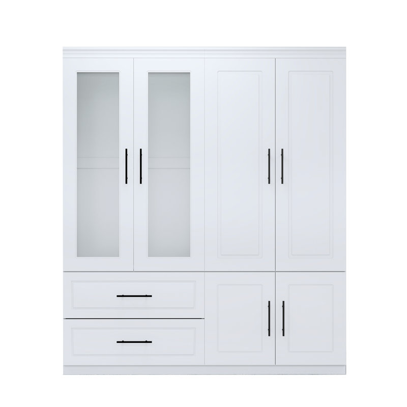 Armoire-penderie 4 portes avec tiroirs, blanc