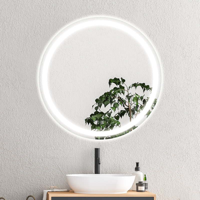 Naliyah Framelesss Round LED Bathroom Mirror with Lights, Makeup Mirror with Front and Backlit, Anti-Fog, 3 Colors and Dimmable Light