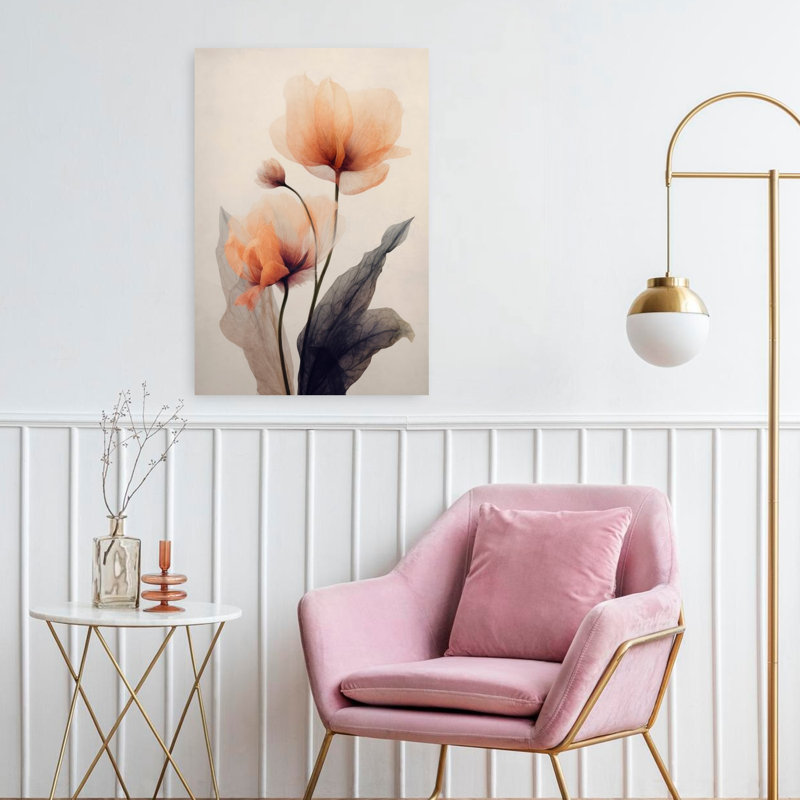 Art contemporain contemporain délicat, fleur élégante, H 24 po x l 16 po