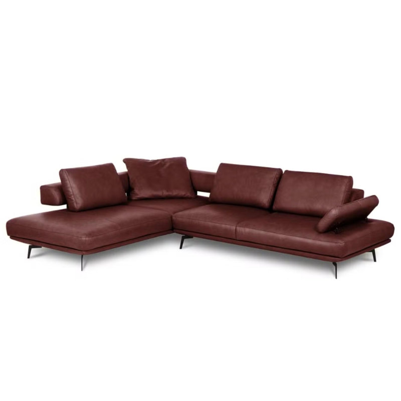 Trumansburg Leather Corner Sofa , Red, Left Hand Facing