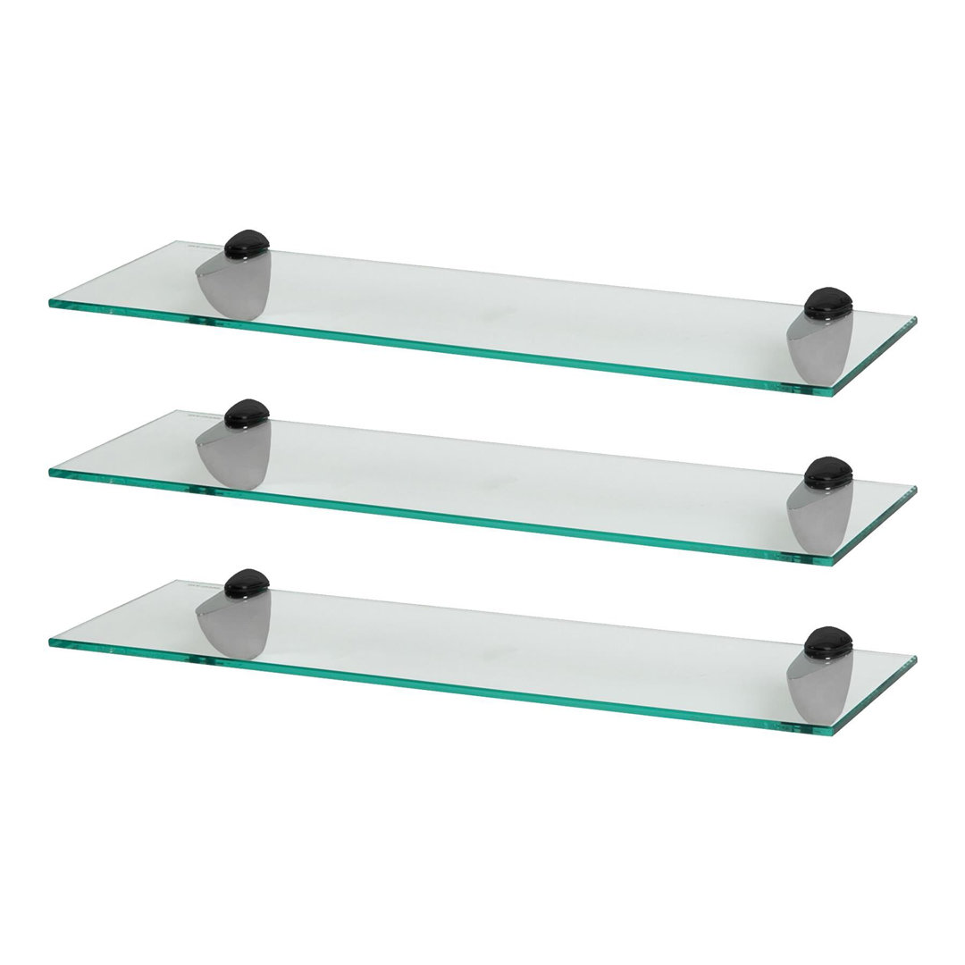 Harbour Housewares Floating Glass Bathroom Shelf - 60cm - Clear - Pack of 3 - Image 3