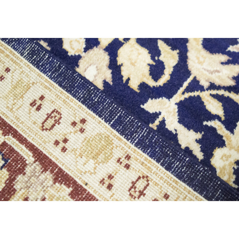 Tapis bleu marine et rouille de haute qualité noué à la main