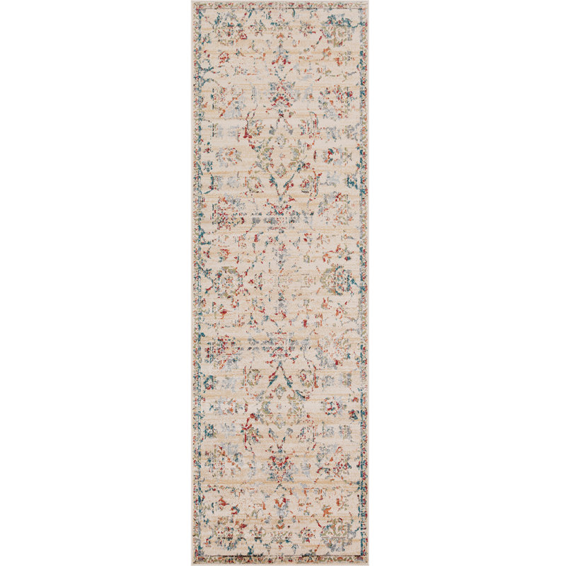 Modern Farmhouse Floral 2.7' x 8' 100% Polypropylene Indoor Runner/ Area Rug Ivory Red, Runner 2'7" x 8'