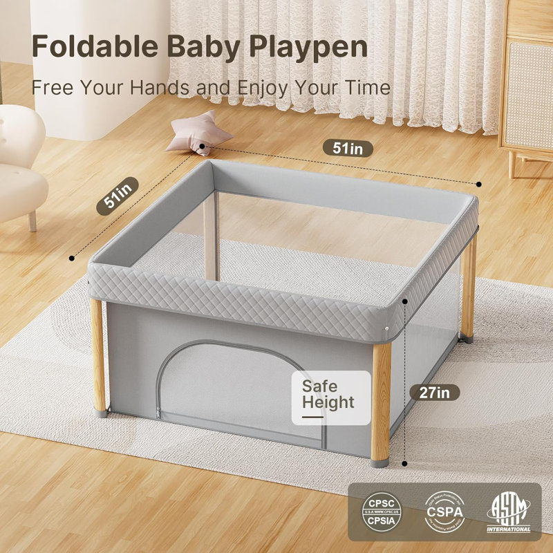 51"x51"x27" Foldable Baby Playpen with Mat, Play Yard For Boys Girls Babies And Toddlers, Portable Playpen Indoor Outdoor, Kids Safety Area Travel Play Yard With Storage Bag