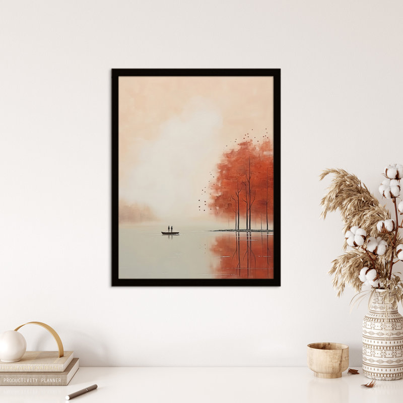 Boating On The Autumn Lake Calm Peaceful - Single Picture Frame Print