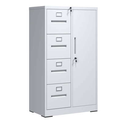 Versatile Vertical Filing Cabinet with Lock, Featuring 4 Drawers and 1 Door for School, Living, Bedroom, and Office Use