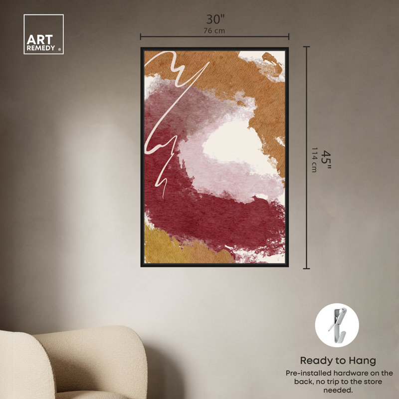 Burgundy and Cork Abstract Canvas Wall Art with Black Frame