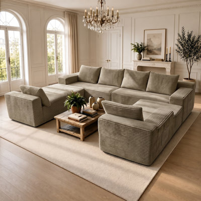 Canapé d'angle en U sans ossature apparente de 308 cm (121,2 po) pour salon, canapé moderne modulaire à compression effet nuage, canapé profond avec double méridienne, canapé-lit 6 places