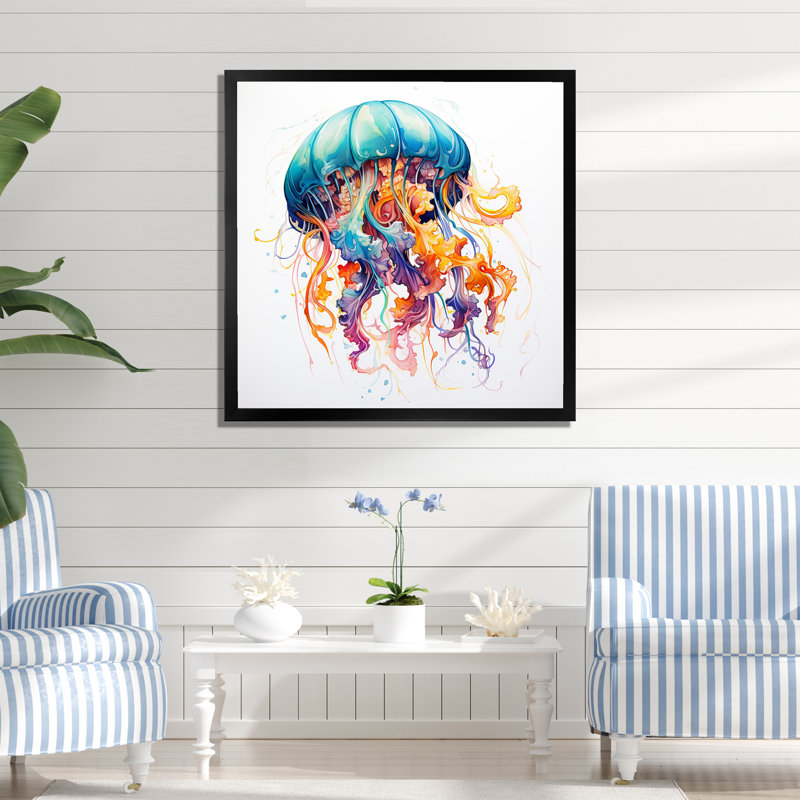 Orange et méduse bleue Jive IV - art mural méduse, Toile tendue, H 16 po x l 16 po x P 1 po