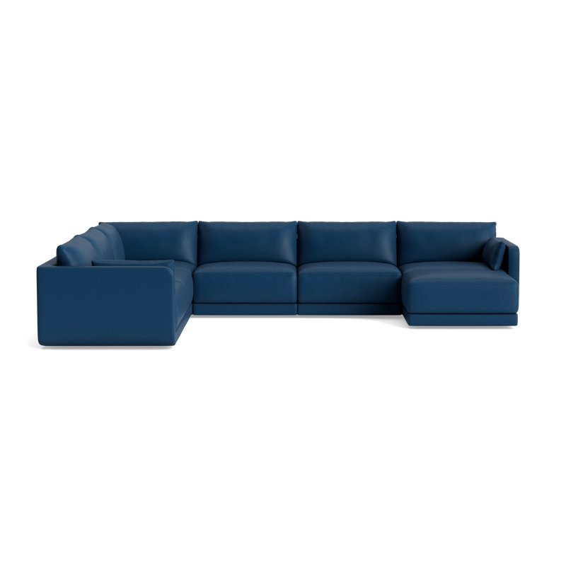 Eva Leather Modular Sectional, Bison Deep Blue Top Grain Leather