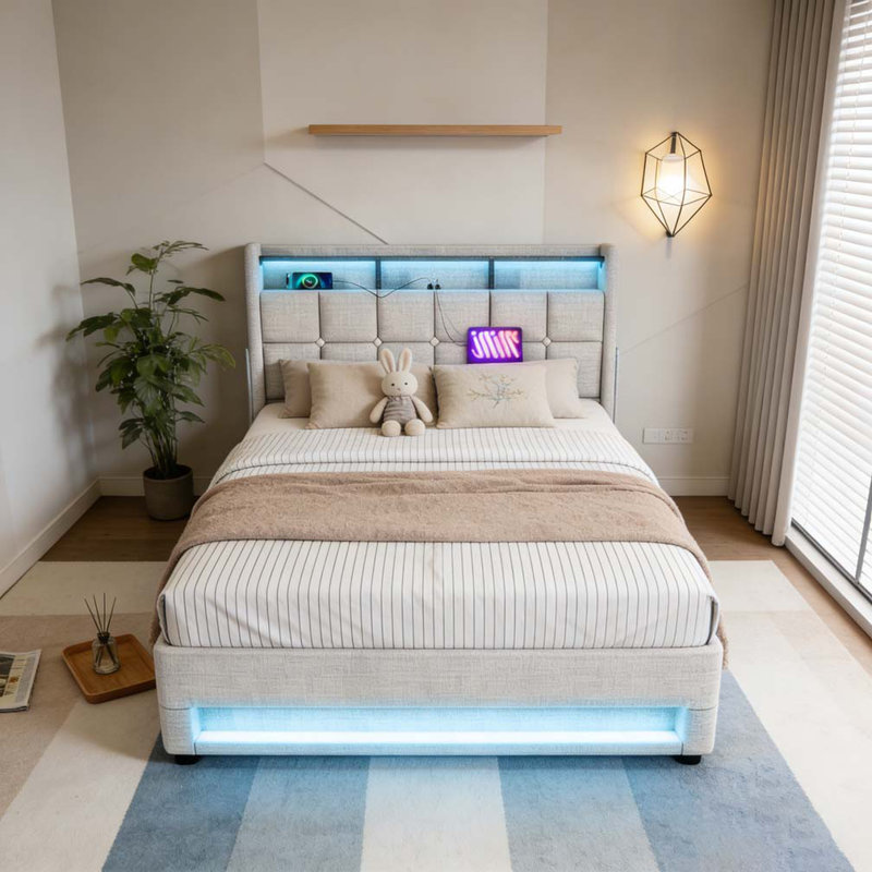 Grand lit plateforme tapissier, Grand lit, Naturel