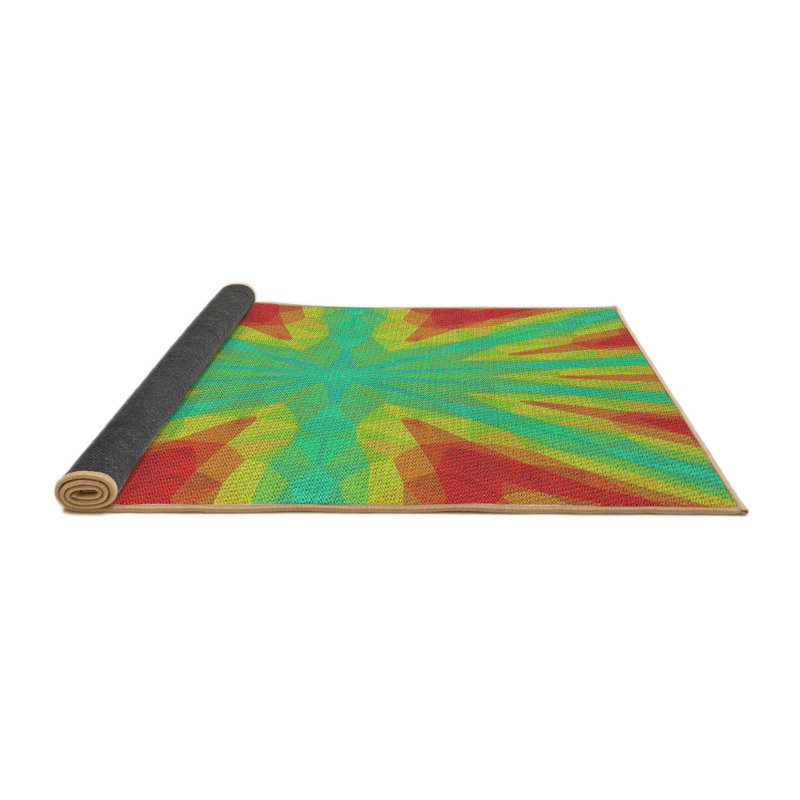 Tapis vert/orange tissé à la machine, Rond 4 pi