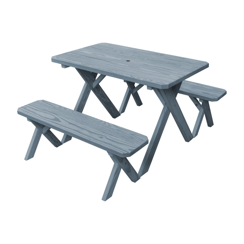Table de pique-nique en bois massif Riverhead, Teinture grise