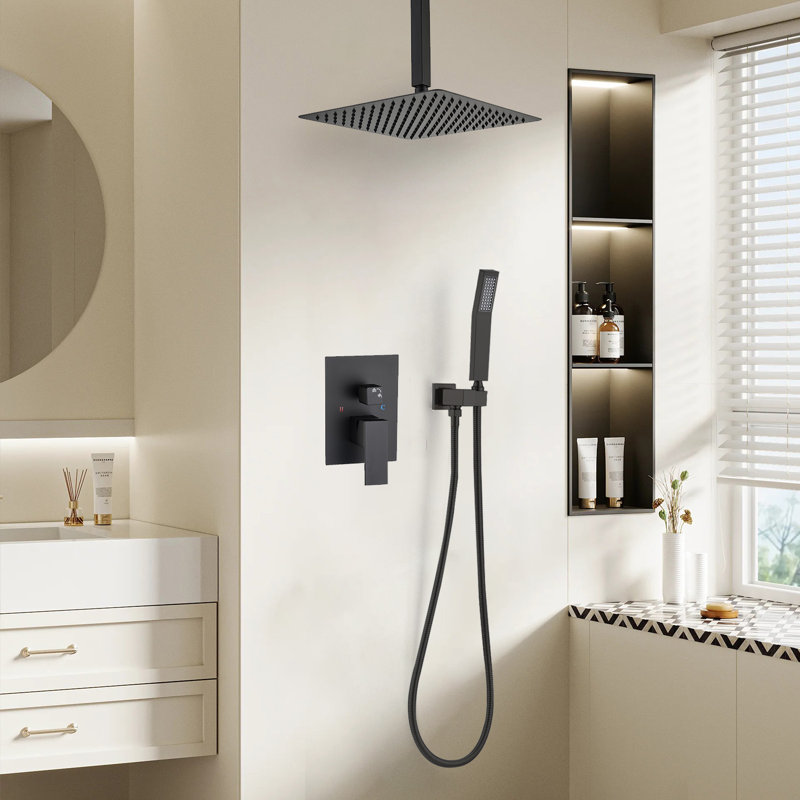 1-Spray Patterns 11.8 In. Ceiling Mount Dual Fixed And Handheld Shower Head 2.5 GPM In Matte Black