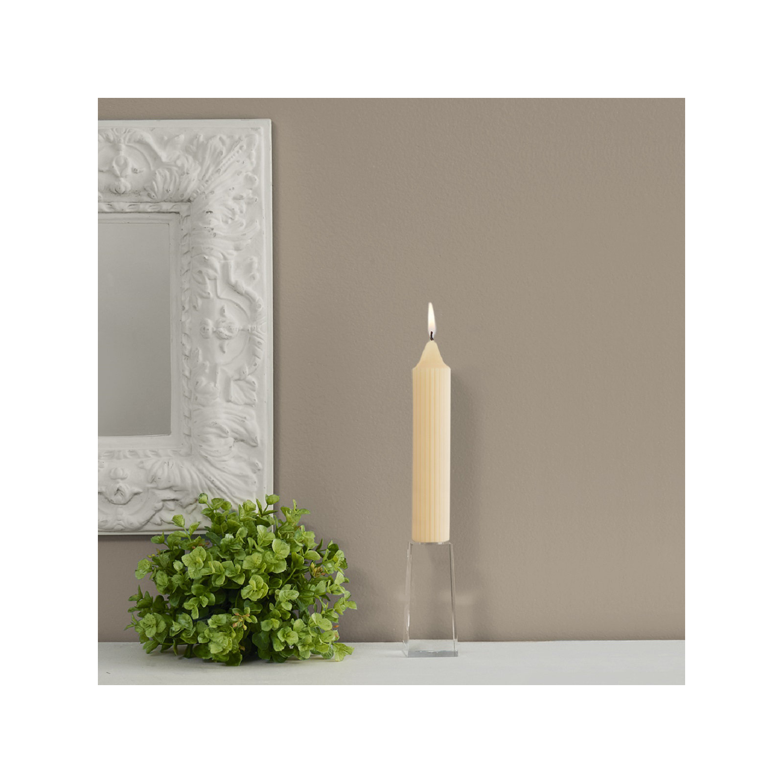 Grecian Collenette Unscented Taper Candle, Buttercream, 7" H x 1.25" W x 1.25" D