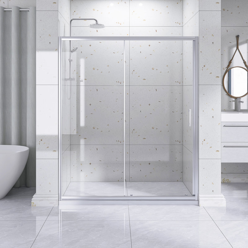 58.5 In. -60 In. W × 72 In. H Sliding Shower  With1/5"  Thick Clear Tempered Glass In Chrome |    Stainless Steel Handle
