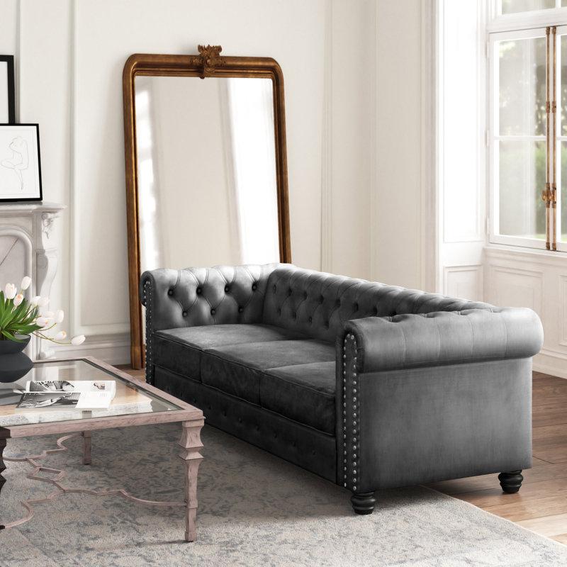 Canapé à accoudoirs arrondis 80 po Leite, Tissu gris semblable au cuir