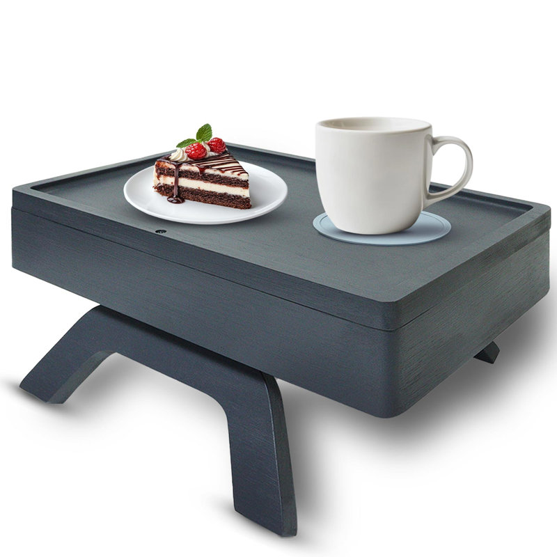 Couch Arm Table, Sofa Arm Tray, 360 Rotating Table, Clip On Side Table For Couch,  Size For Remotes, Storage And Includes 4 Bonus Coasters, (Gray)