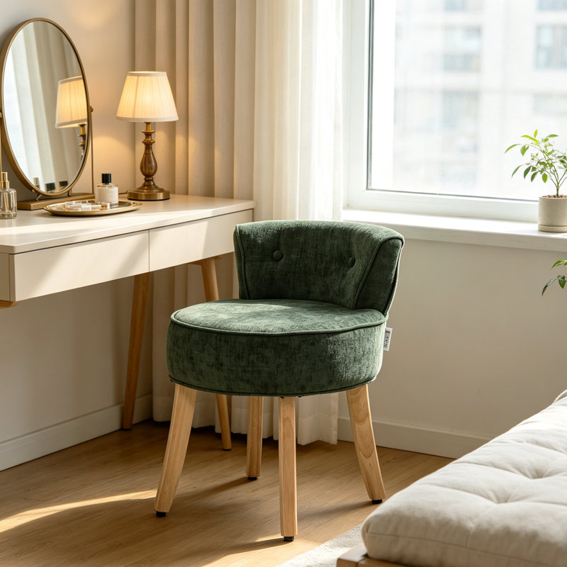 Plywood Accent Stool, Green, Chenille