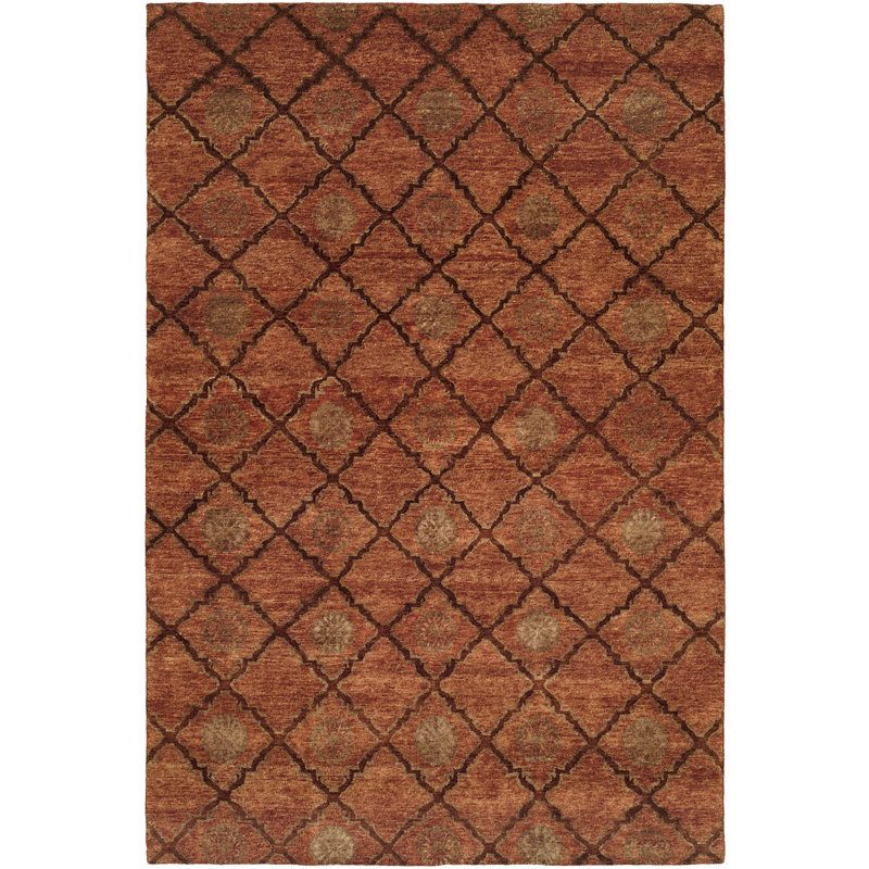 Wool Geometric Area Rug in Rust, Rectangle 10' x 14'