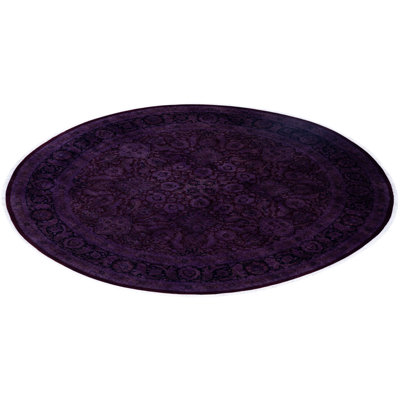 Tapis mauve en laine noué à la main de style moderne et contemporain 8 pi 1 po x 8 pi 1 po Carreon