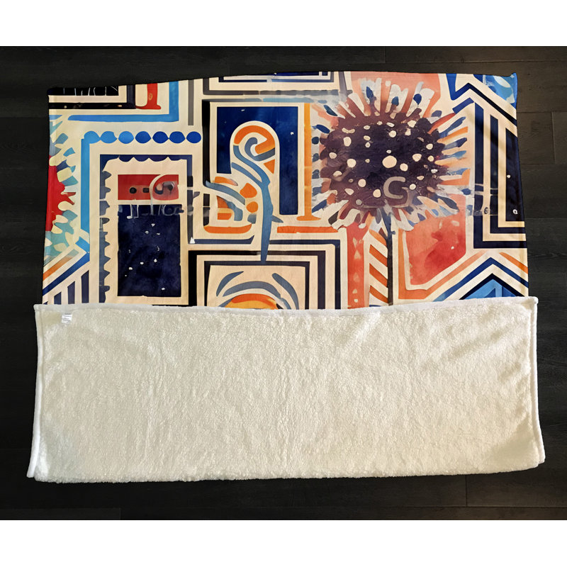 Throw Blanket, 68" W x 80" L, Orange/Blue/Black, Floral/Abstract