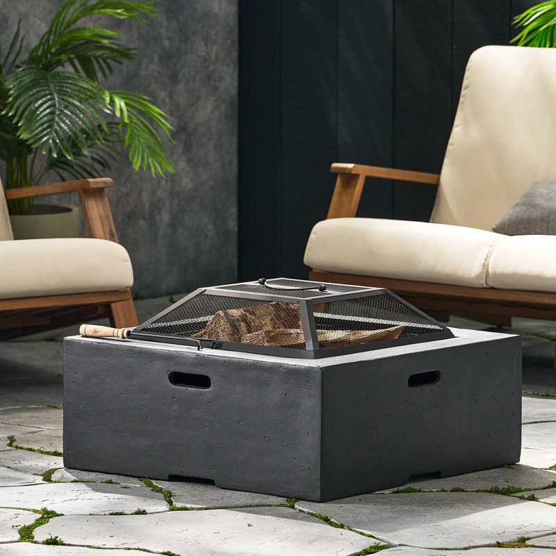 Dark Gray 29" Square Wood Burning Unit - Magnesium Oxide, Outdoor Relaxation Center, 29.5 In. Depth, Width, 16.81 Height, 52.81 Lb Fire Pit With Option Leisure Spot, D X W H,
