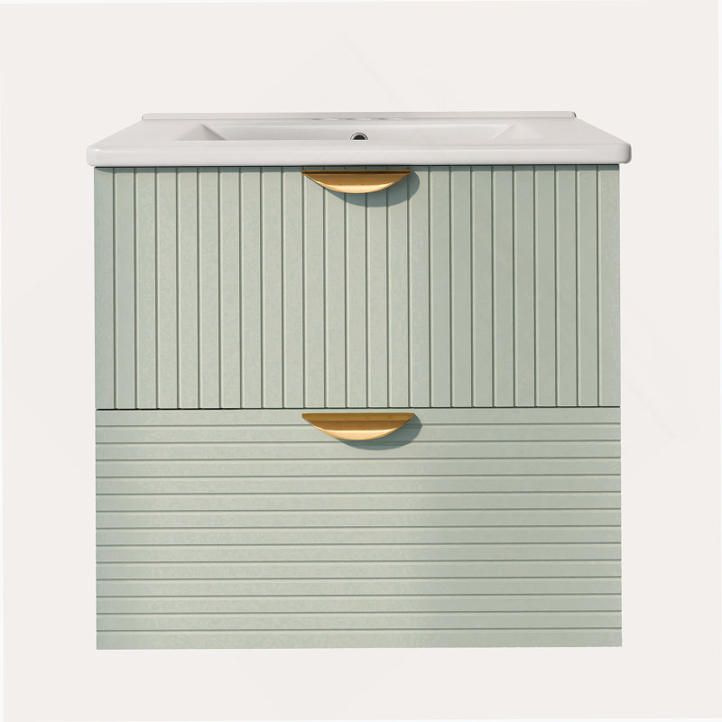Meuble-lavabo mural moderne de 24 po avec 2 tiroirs, vert - idéal pour les petites salles de bain