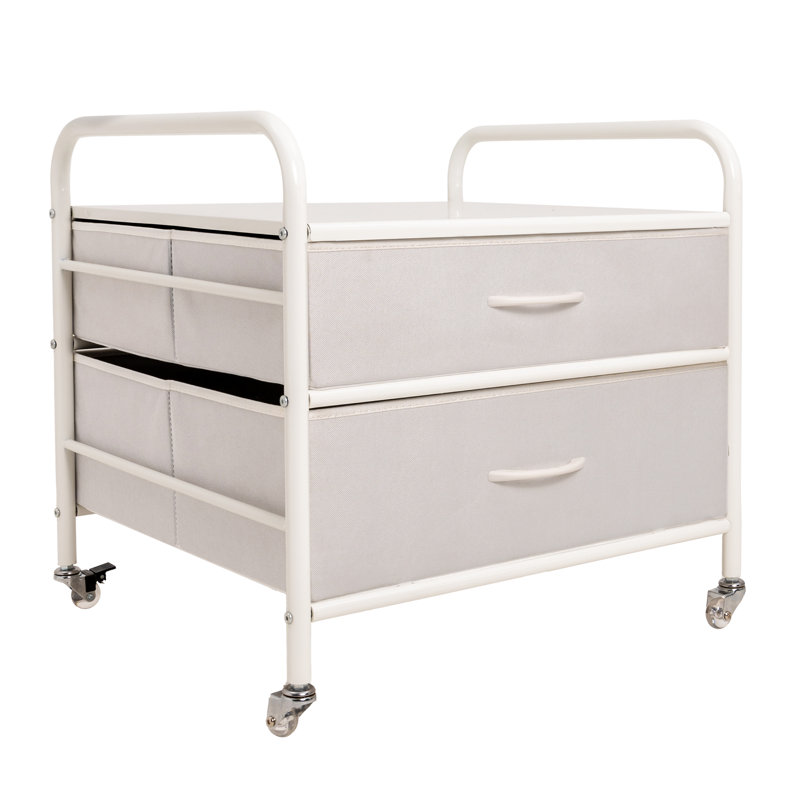 Mini Fridge Stand With Storage, 2 Drawer Fridge Cart, Dorm Fridge Table With 4 Swivel Wheels, White