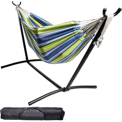 Double hamac de camping avec support en acier robuste, ensemble de hamac réglable d'une capacité de 550 lb avec sac de transport pour patio extérieur