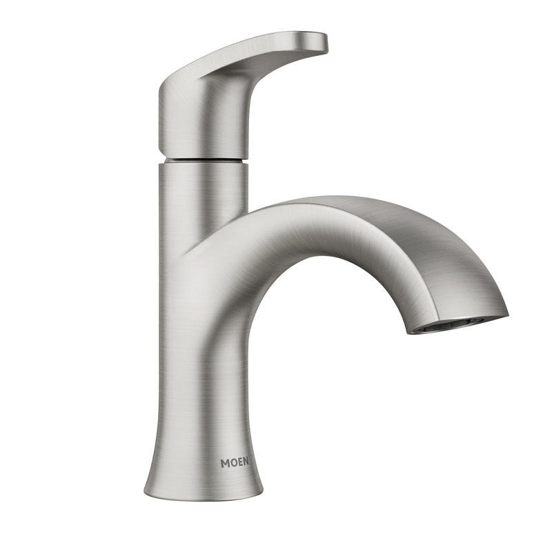 Robinet de salle de bain à poignée simple Moen Karis avec drain rétractable, plaque de pont incluse, Nickel